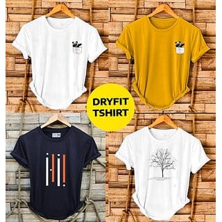 Fashlook Printed Round Neck Polyester Casual Multicolor Half Sleeve T-Shirt For Mens (Pack of 4)
