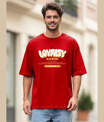 Leotude Men Cotton Blend Oversized Fit Printed T-Shirt ( Red )