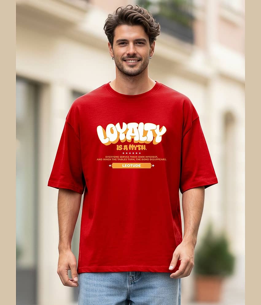 Leotude Men Cotton Blend Oversized Fit Printed T-Shirt ( Red )