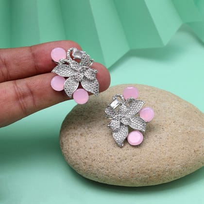 Pink Color Fashion Earrings With Soft Finish For A Romantic Look-Earring Length: 3.00 CM x Width: 2.50 CM / Pink / Alloy With Good Quality Silver Plated