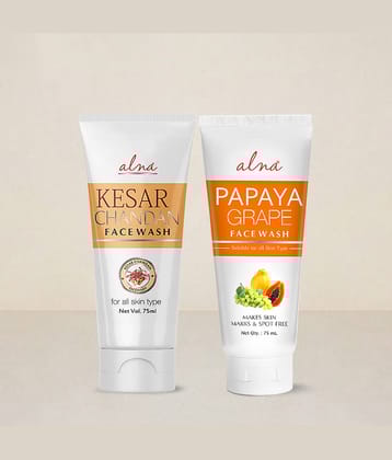 Alna Kesar Chandan Face Wash with Papaya Grape Face Wash 75ml Each , Pack of 2