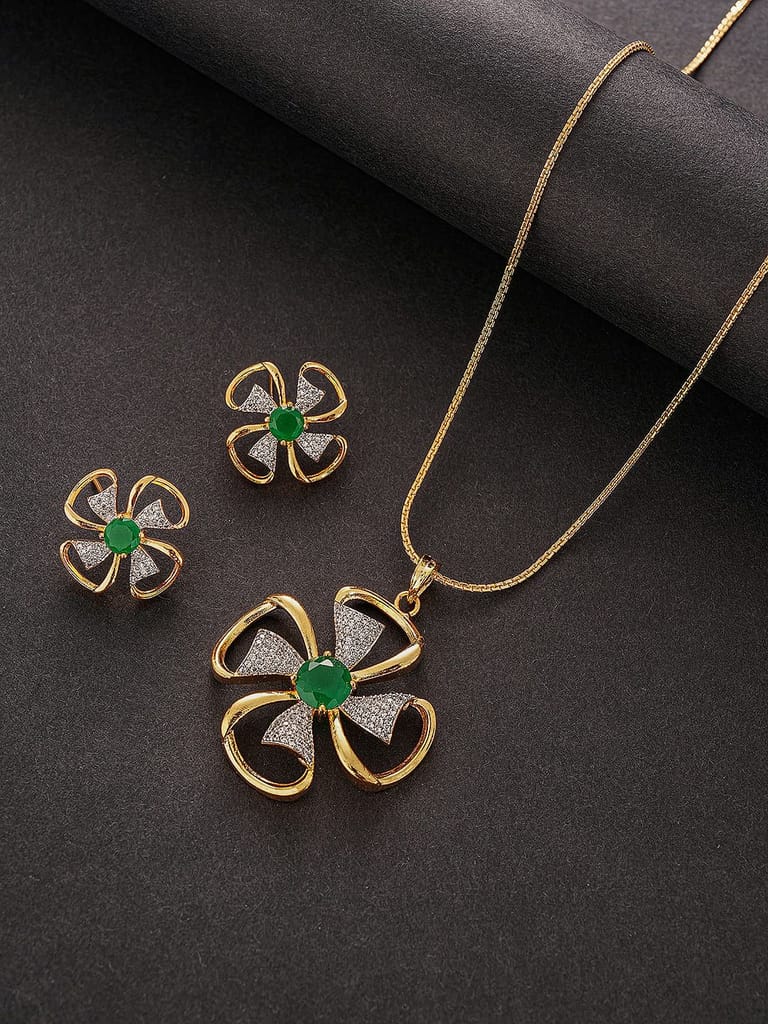 Gold Toned AD Studded Designer Minimal Floral Pendant Jewellery Set - Jewellery Sets | Buy online on ZillyBuy