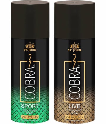 ST.JOHN Cobra Live & Sport 150ml Each Deodorant Spray for Men (300ml) Pack of 2