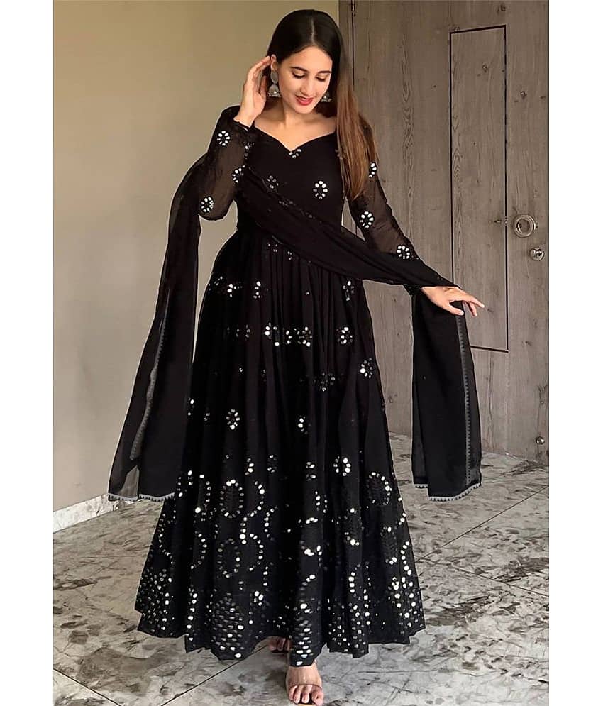 Trijal Fab Black Anarkali Georgette Women's Stitched Ethnic Gown ( Pack of 1 )