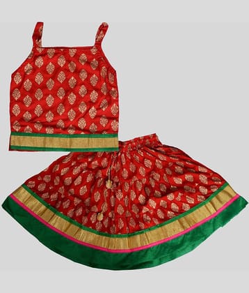 Disha Rayon Lehenga & Crop Top For Girls ( Pack of 1 , Blue )