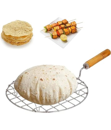 THRIFTKART Silver Stainless Steel Round 19cm roti grille ( Set of 1 )