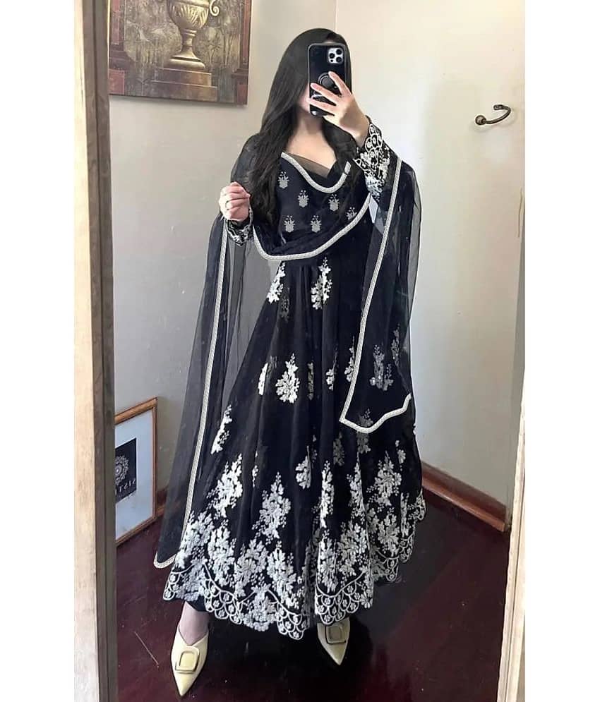kedar fab Black Anarkali Georgette Women's Stitched Ethnic Gown ( Pack of 1 )