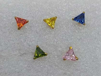 Beautiful Gold Plated Nose Pin Crytal Stone Three Tikona Wedding Nose Ring Fashion Gift Jewellry Pack of 5