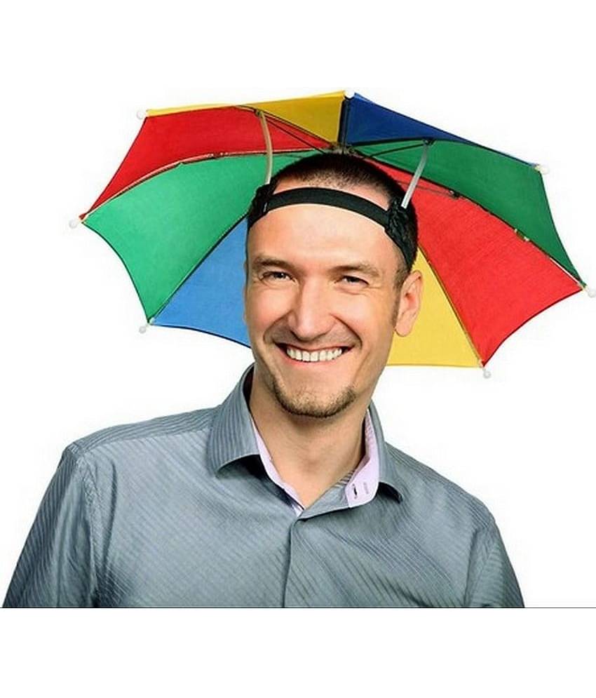 Infispace Headwear Cap Umbrella Multi Color Soft Durable, Adjustable Elastic, (21) Size Fits All Ages Plastic Hat Cap Umbrella for Kids, Men/Women and Adults Rain Protection Headwear Hat Umbrella (Multi) Pack of 1