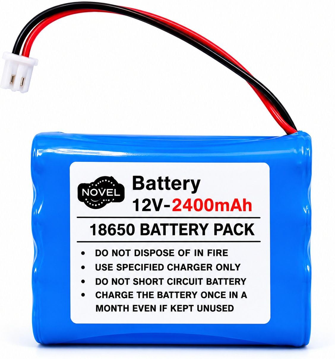 NOVEL 12V 2400mAh 18650 Lithium-Ion Rechargeable Battery Pack with JST 2 Pin Connector | Power Source for Robotics, Security Equipment and DIY Electronics