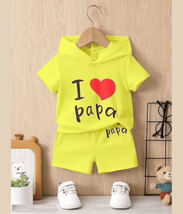 VELION Pack of 1 Boys Cotton Blend T-Shirt & Shorts Set ( Yellow )