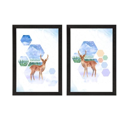 Deer on Winter Day Set of 2 Original Abstract Design Satin Matt Texture UV Art Painting