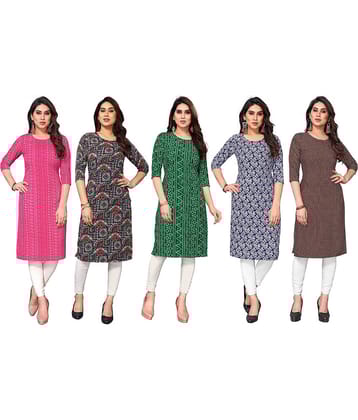KETAKI FASHION Crepe Printed Straight Women's Kurti - Multicolor4 ( Pack of 5 )
