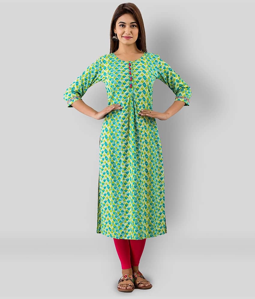 SVARCHI - Green Cotton Women's Straight Kurti ( Pack of 1 )