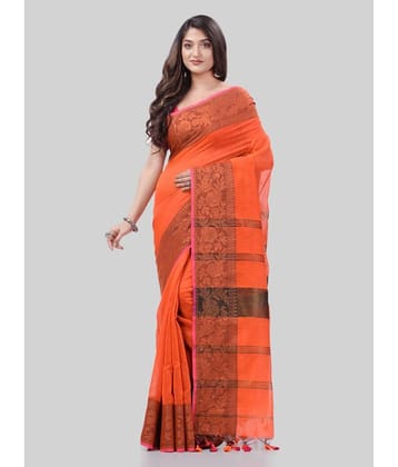 Desh Bidesh Cotton Silk Embellished Saree With Unstitched Blouse Piece ( Orange )
