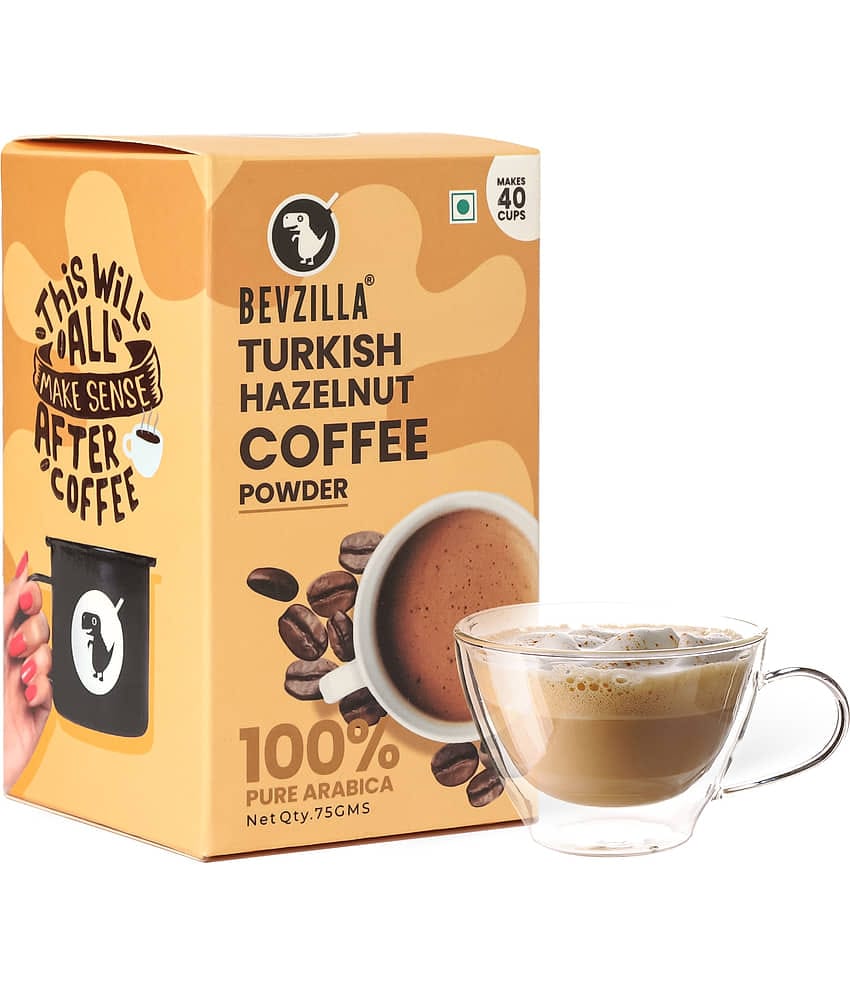 Bevzilla Instant Coffee Powder Turkish Hazelnut Flavour - 75 Grams | 100% Premium Arabica Beans | Makes 40 Cups