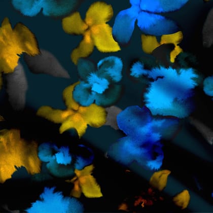 Blue Smudge Flowers Print Fabric-Cotton