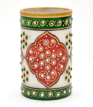 Marble Meenakari Work Pen Holder