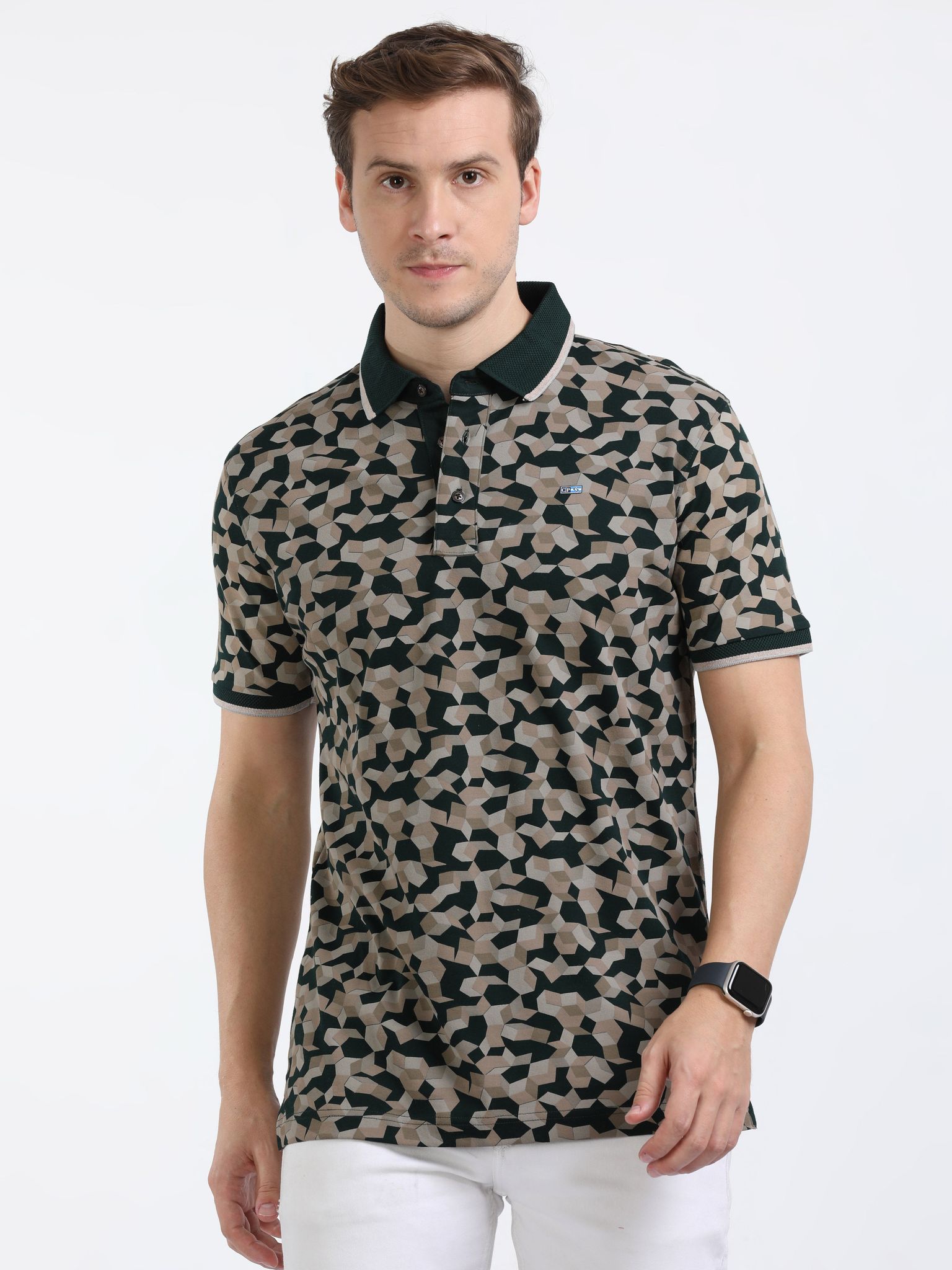 Classic Polo Mens Cotton Half Sleeves Floral Slim Fit Polo Neck Dark Green Color T-Shirt | Prm - 790 B Sf P