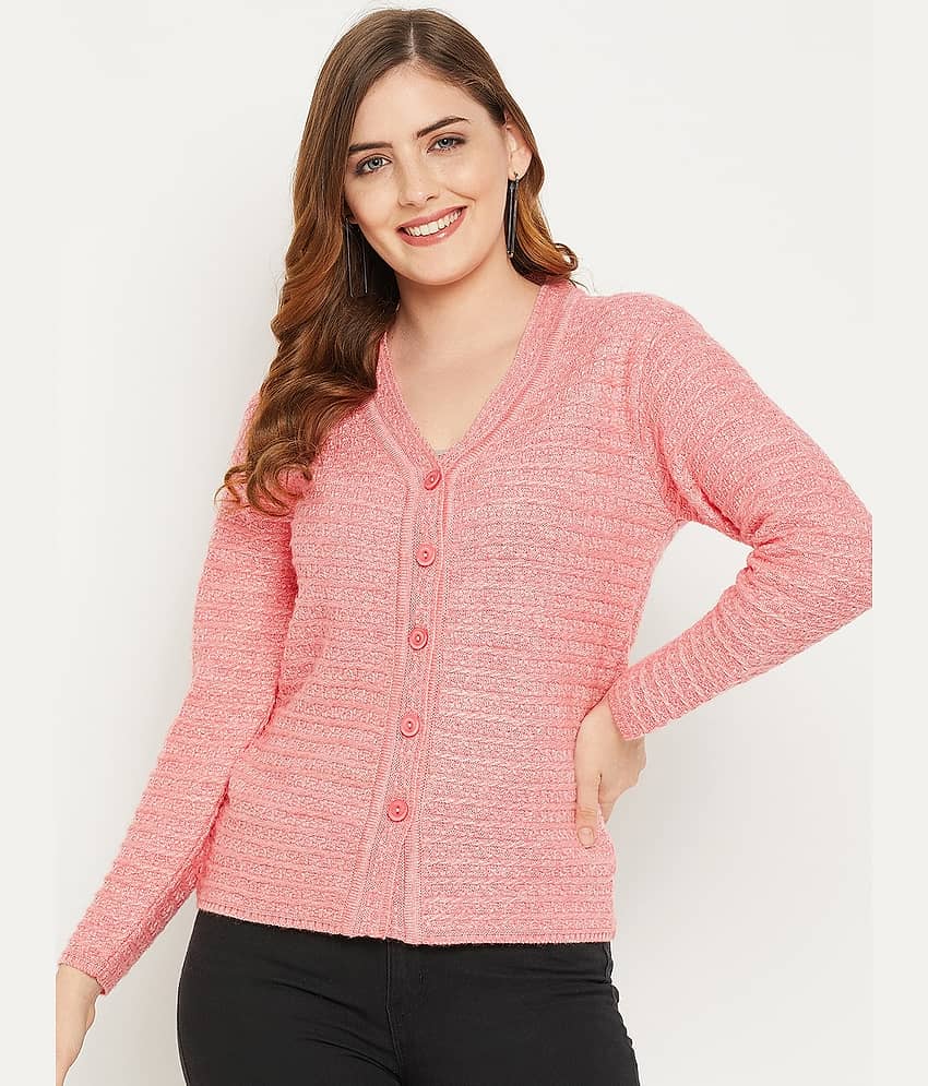 zigo Woollen V Neck Women's Buttoned Cardigans - Peach (Pack of 1)