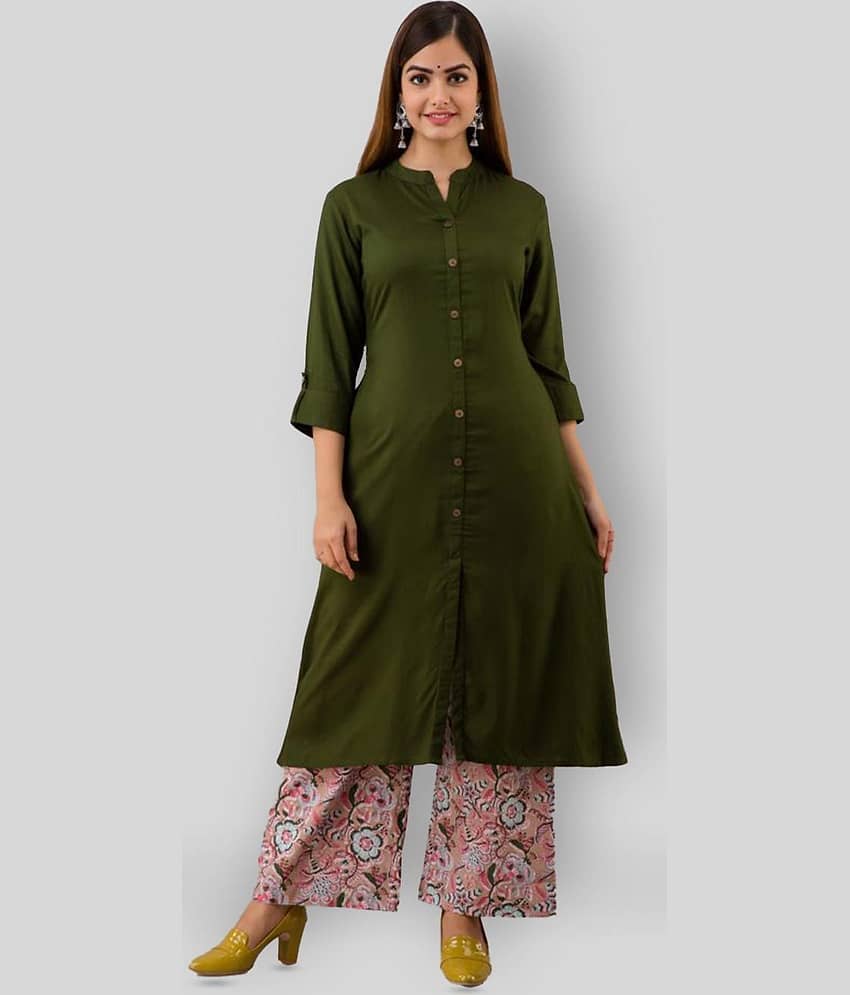 MAUKA - Dark Green Straight Rayon Women's Stitched Salwar Suit ( Pack of 1 )