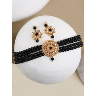 Black Pearl Kundan Beautiful All Occasion Necklace Dangle Earrings Set