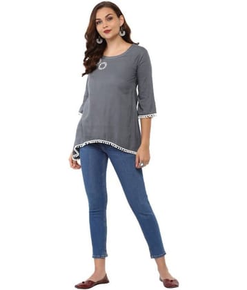 Yash Gallery Women's Rayon Asymmetrical Top ( Grey )