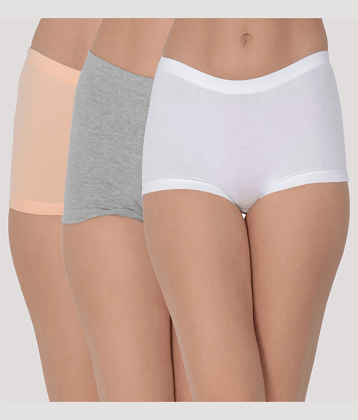 Leading Lady Pack of 3 Cotton Solid Women's Boy Shorts ( Peach )