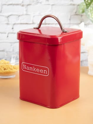 Market99 Namkeen Jar, Kitchen Decorative, Countertop Metal Storage Jar, Red, Mild Steel