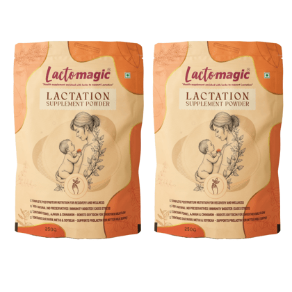 LACTOMAGIC Lactation Supplement Powder - To Boost Mother's Milk Supply With Power Of Satavari, Fenugreek, 250 gm Each - Pack of 2