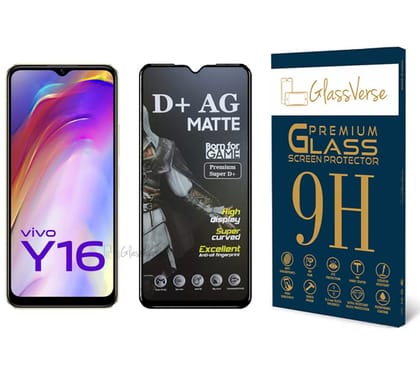 GlassVerse D+ Matte Tempered Glass With 18H Hardness For Vivo Y16 (PACK OF 1) with Free Installation Kit Full screen Coverage Free Replacement If Received Damaged - 6.51 inch GlassVerse D+ Matte Tempered Glass With 18H Hardness For Vivo Y16 (PACK OF 1) w