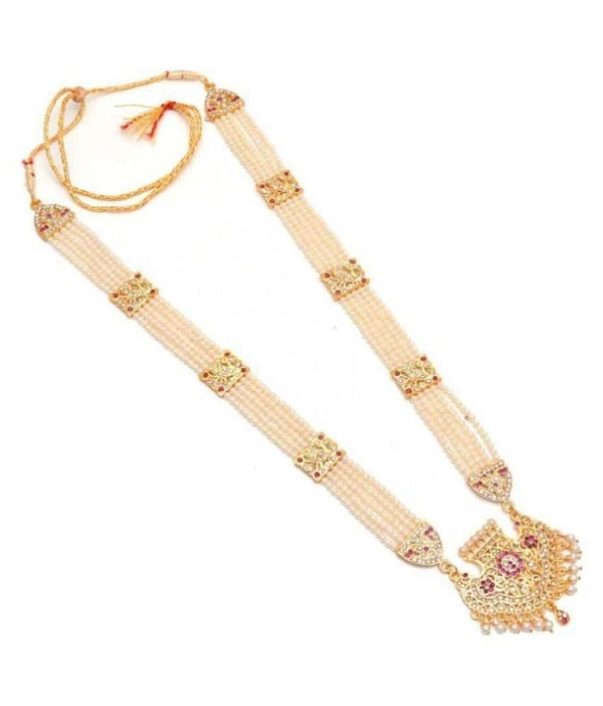 Jewar Mandi Brass Multi Color Traditional Necklace Long Haram - Multi Color