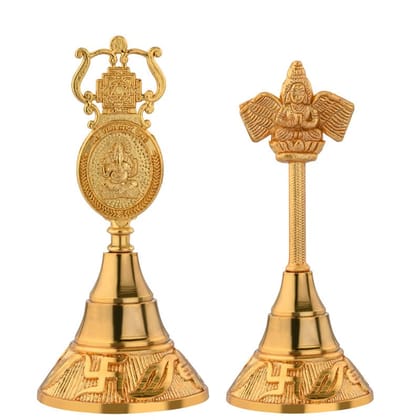 S-GUARD Zinc Metal Pooja Bells, Decorative and Gold Color Puja Bells for Temple Poojaghar Ghanti-Gold Plated Pooja Bell