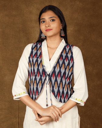 Short Reversible Jacket in Blue and Pink Cotton-M