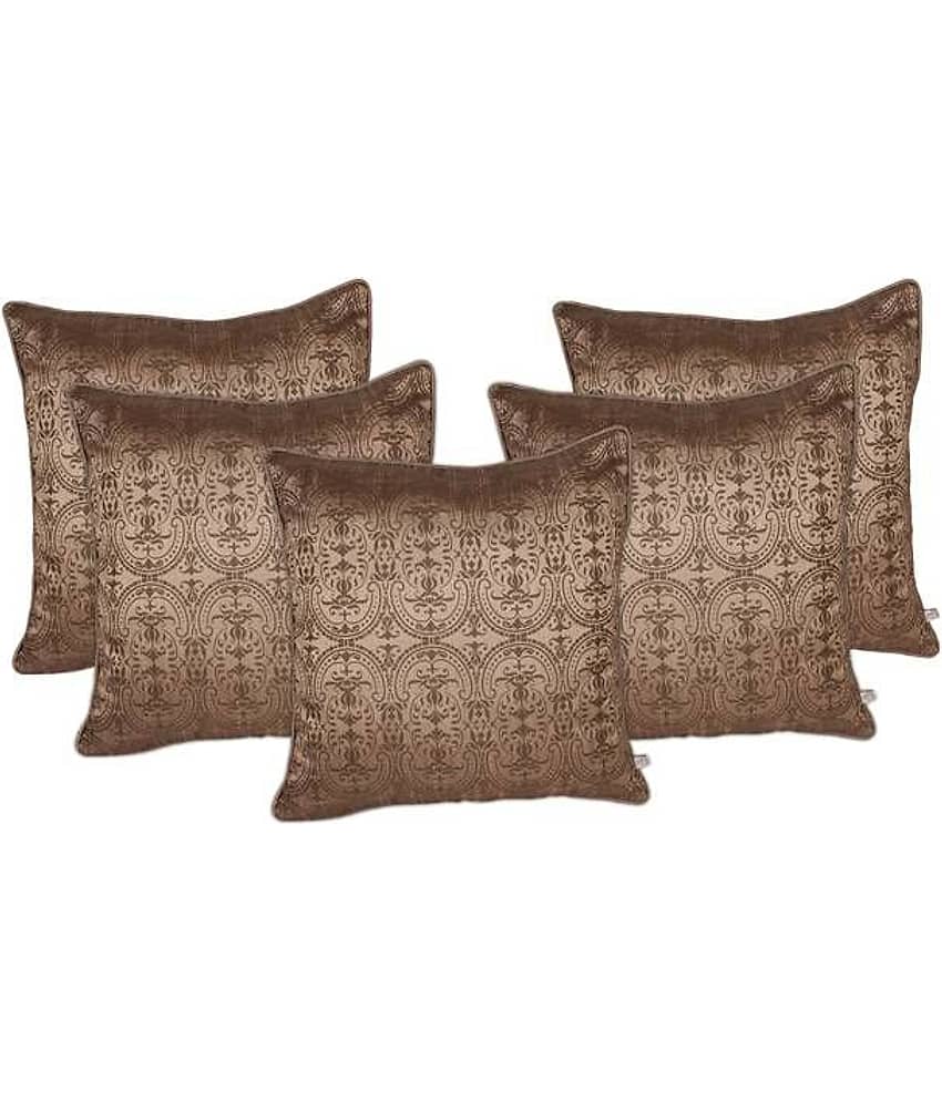Zubix Golden Polyester Cushion Covers Set Of 5
