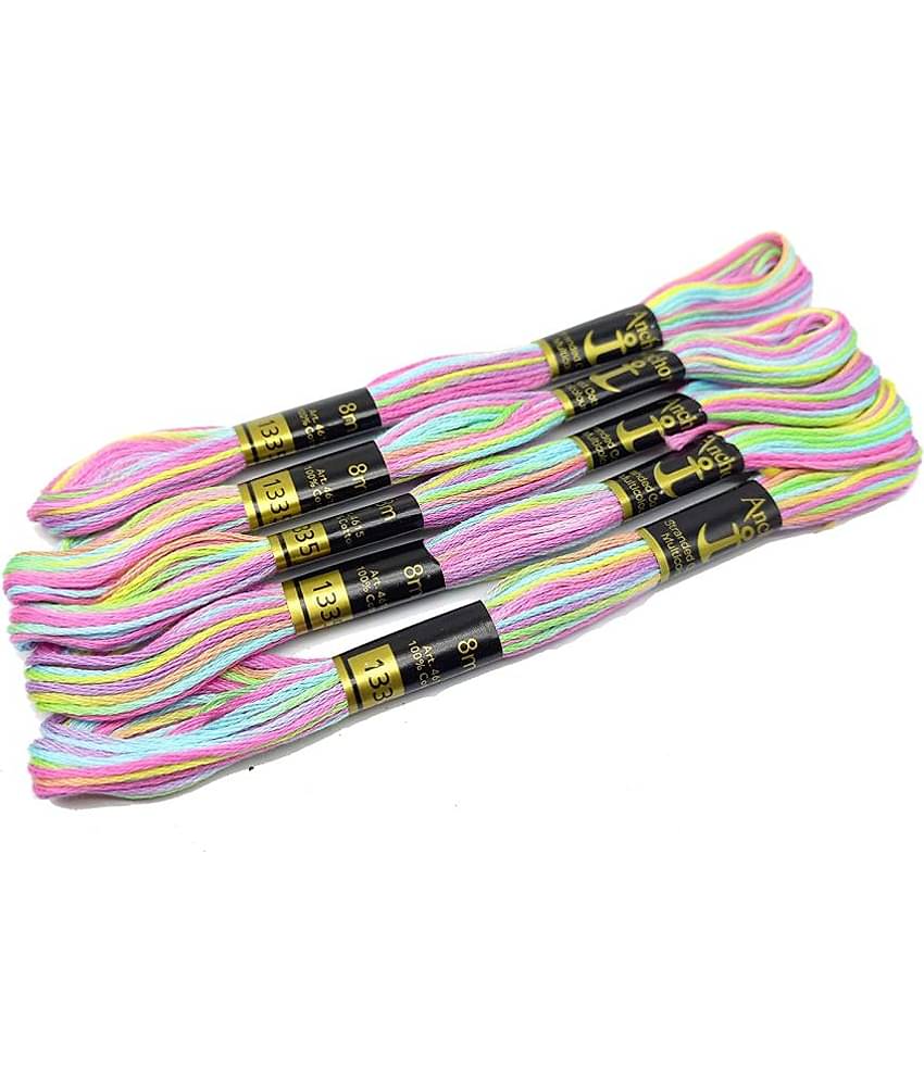 PRANSUNITA Anchor Stranded Multi Shaded - 6 Strand Cross-Stitch Hand Embroidery Stranded Multicolor Cotton Craft Sewing Floss Thread, Pack of 5 pcs