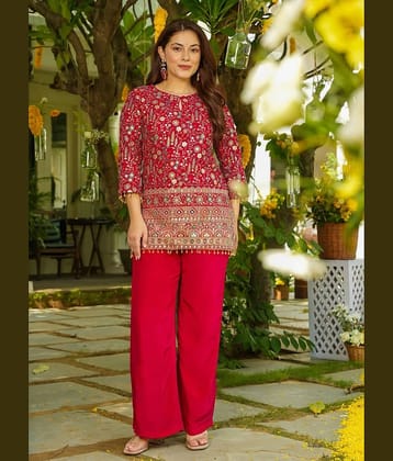 kedar fab Women Silk Embroidered Straight Kurti With Palazzo ( Pink )