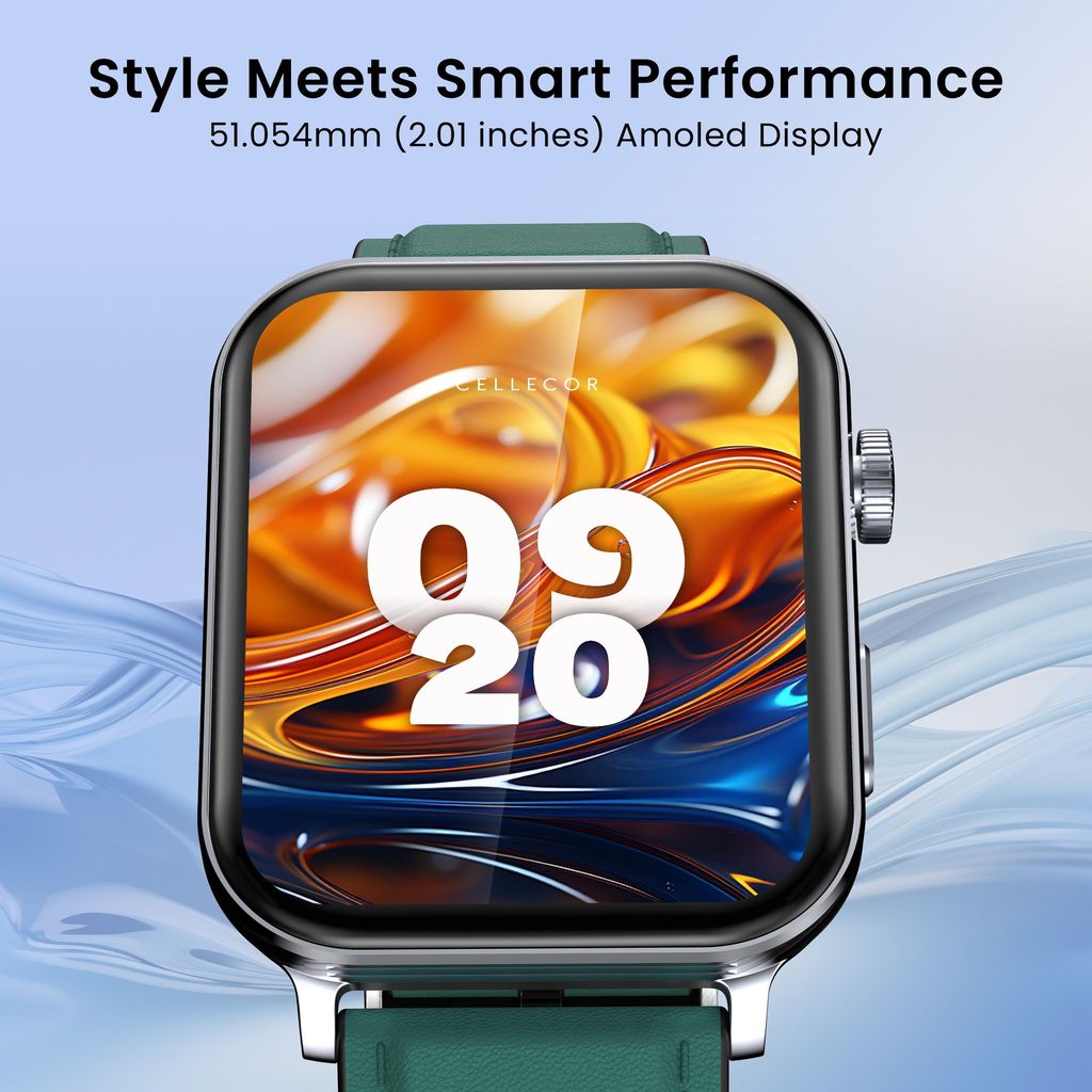 CELLECOR M9 Pro Blaze, 2.01" Amoled Display with Rotating Crown, Voice Assistance, Advanced Chipset, BT Calling, Fast Charge, 100+ Sports Mode & Watch Faces, Upto 5 Day Battery, IP67 (Green)