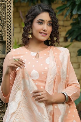 Peach Poly Chanderi Ethnic Motifs Straight Suit Set PKSKD1215 Peach Poly Chanderi Ethnic Motifs Straight Suit Set PKSKD1215