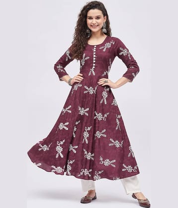 Tissu - Maroon Rayon Women's Flared Kurti ( Pack of 1 )