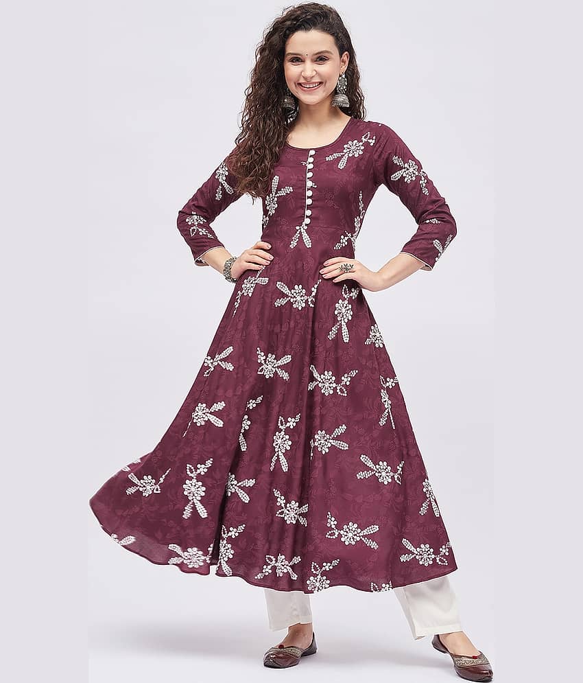 Tissu - Maroon Rayon Women's Flared Kurti ( Pack of 1 )