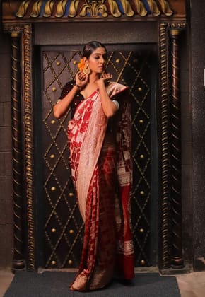 Alfi Sona Rupa Geometric Jaal Pure Silk Georgette Saree in Maroon  | SILK MARK CERTIFIED
