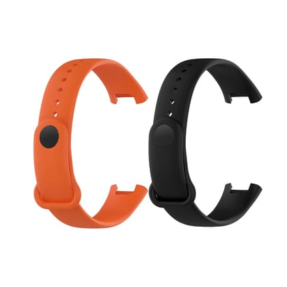 Valente Soft Silicon Band Strap Compatible for Redmi Band Pro (Pack of 2)-Black & Orange
