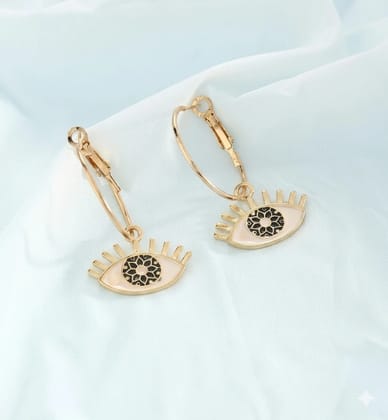 JustPeachy Gold-Plated Black & White Quirky Hoop Earrings