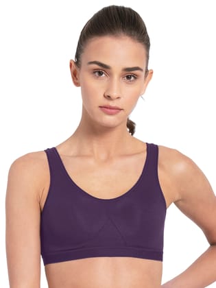 Jockey 1376 Women's Wirefree Non Padded Super Combed Cotton Elastane Stretch Full Coverage Slip-On Active Bra with Wider Straps and Moisture Move Treatment_Gloxinia_M Jockey 1376 Women's Wirefree Non Padded Super Combed Cotton Elastane Stretch Full Cover