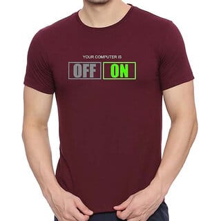 HIT SQUARE Maroon Pure Cotton Round Neck Printed For Men