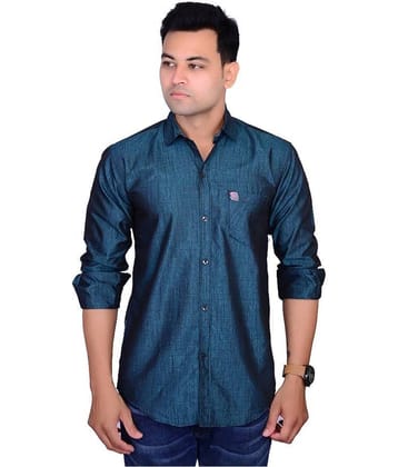 British Terminal Green Cotton Blend Slim Fit Full Sleeve Partywear Shirt