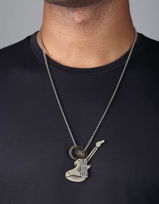 Classic Guitar Pendant-With Box Chain / Metallic Grey