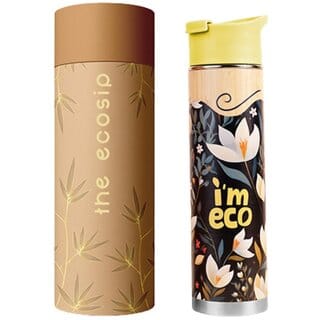 IMECO Bamboo Bottle Stainless Steel Printed Bottle  Premium Bottle Hot  Cold  Leakproof  Comes with Strainer  Double-Wall Vaccum Insulated  Travel  Adult  Kids (Meadow  500 ML)