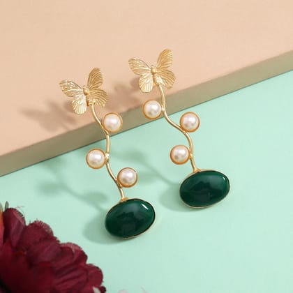 Leafy Green Color Amrapali Earrings-Earring Length: 7.00 CM x Width: 2.00 CM / Green / Brass With Good Quality Gold Plated